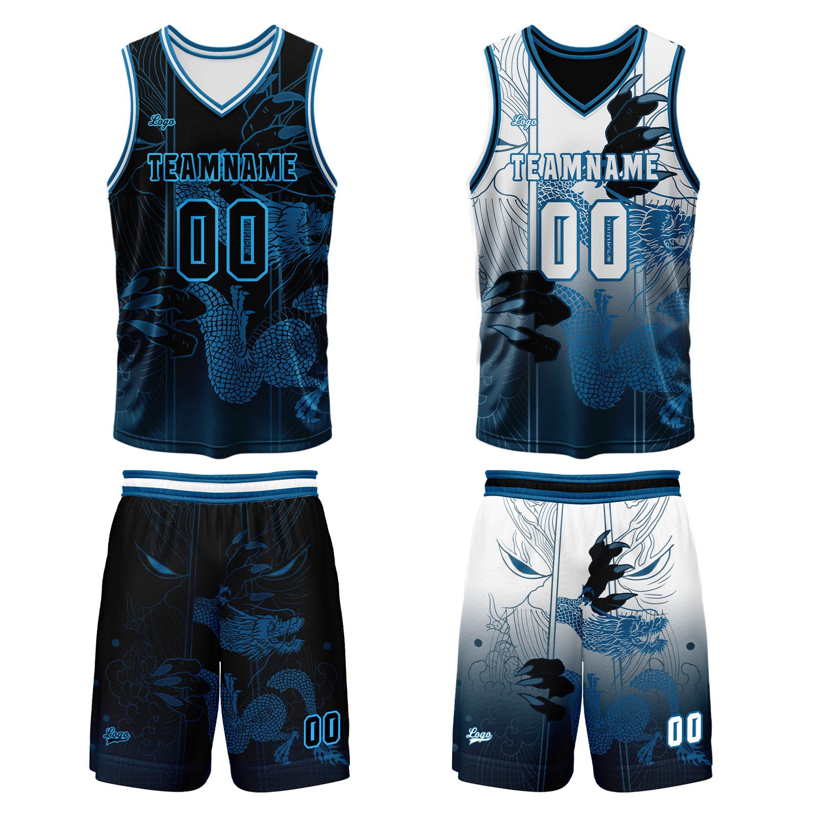 Custom Blue Reversible Basketball Suit for Adults and Kids Personalized Jersey enthsush