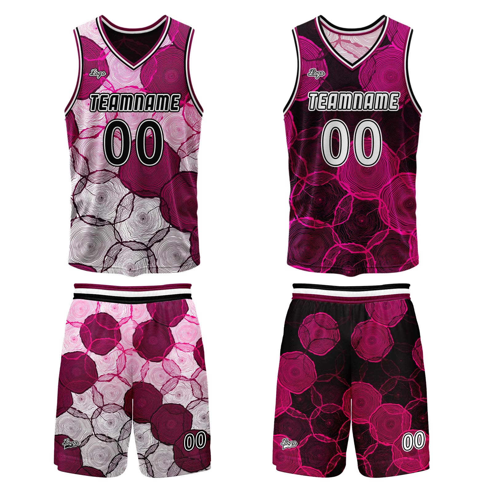Custom Pink Red Reversible Basketball Suit for Adults and Kids Personalized Jersey enthsush