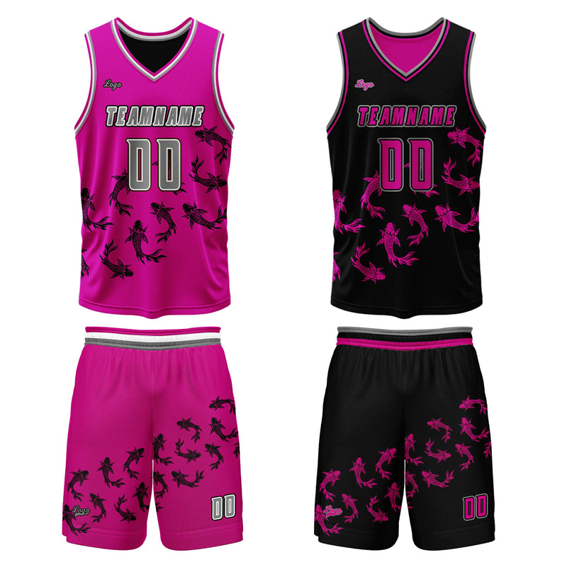 Custom Plum Pink Black Reversible Basketball Suit for Adults and Kids Personalized Jersey