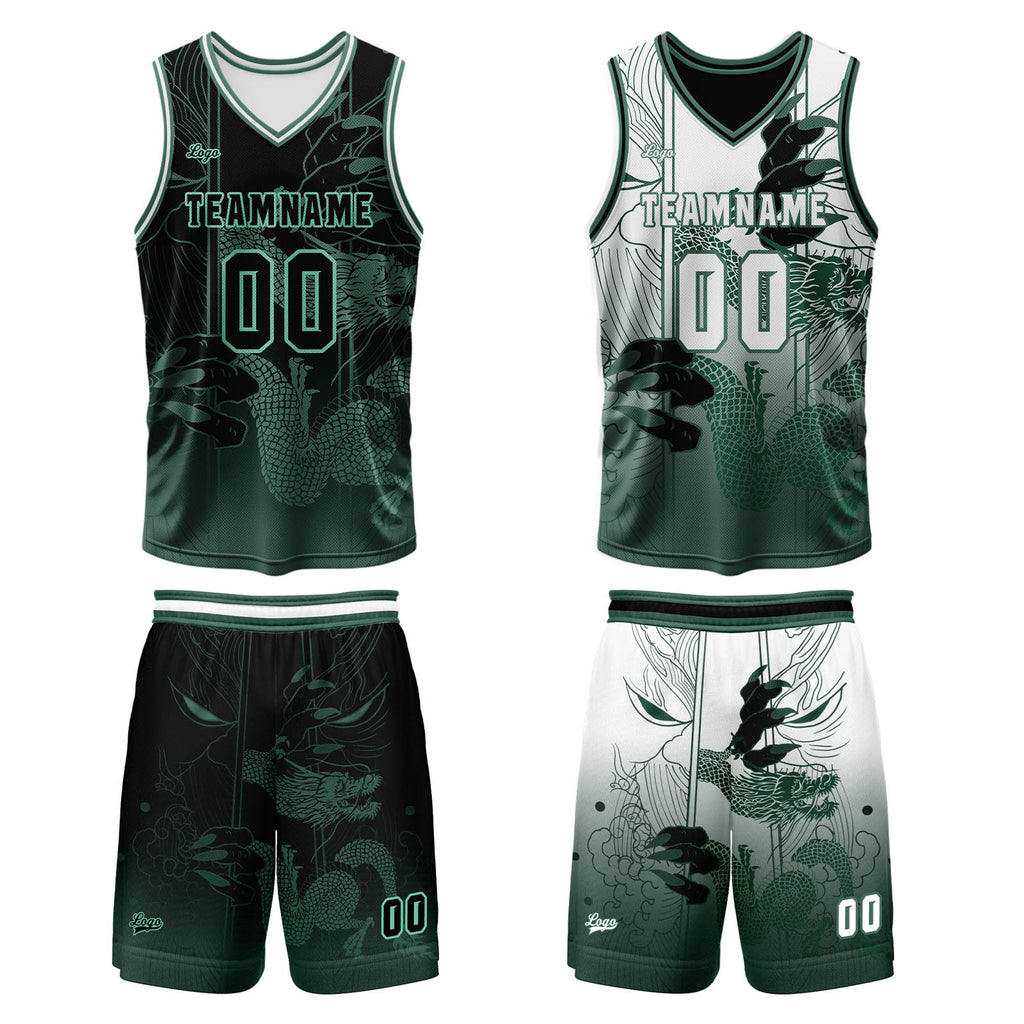 Custom Green Reversible Basketball Suit for Adults and Kids Personalized Jersey enthsush