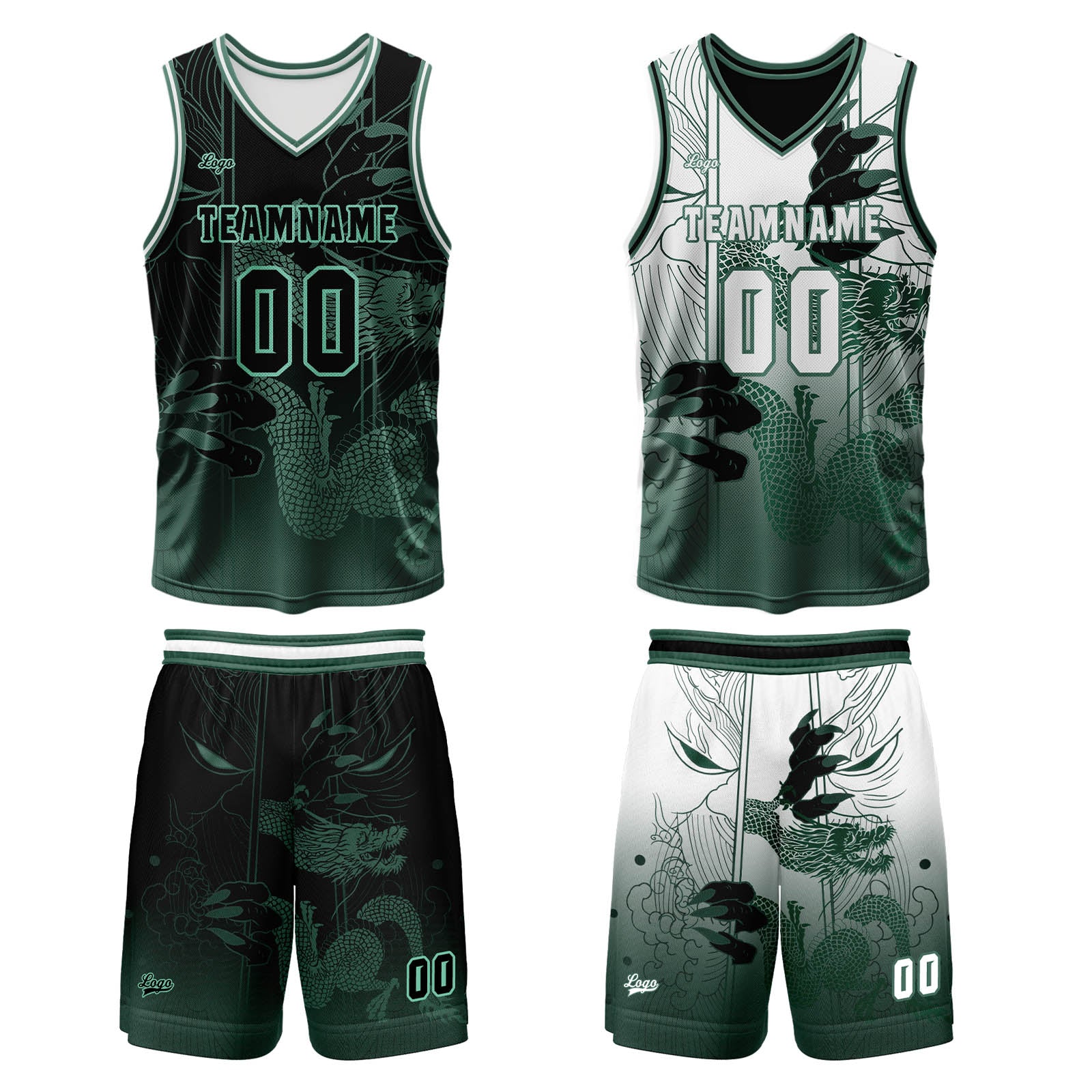 Custom Green Reversible Basketball Suit for Adults and Kids Personalized Jersey enthsush