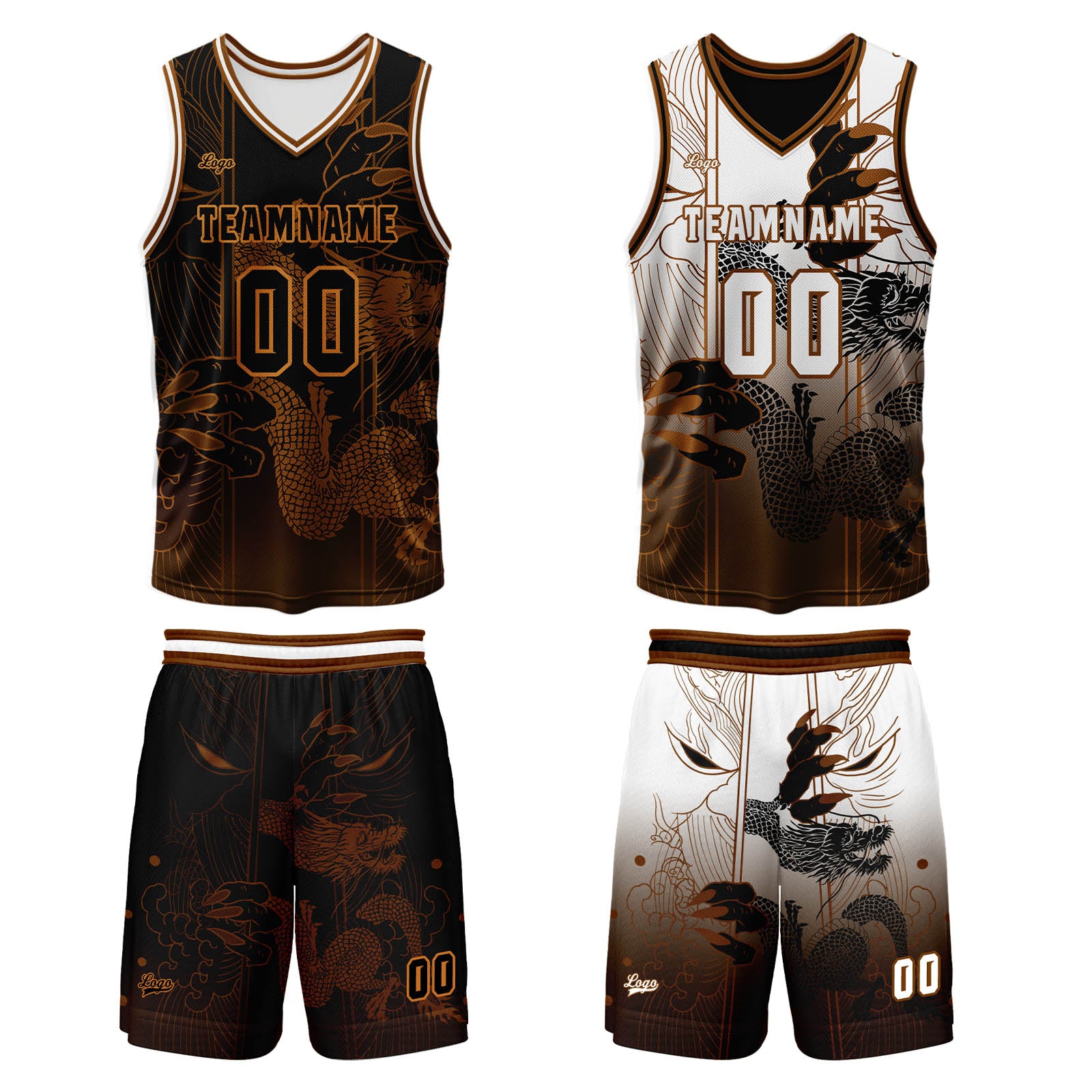 Custom Brown Reversible Basketball Suit for Adults and Kids Personalized Jersey enthsush