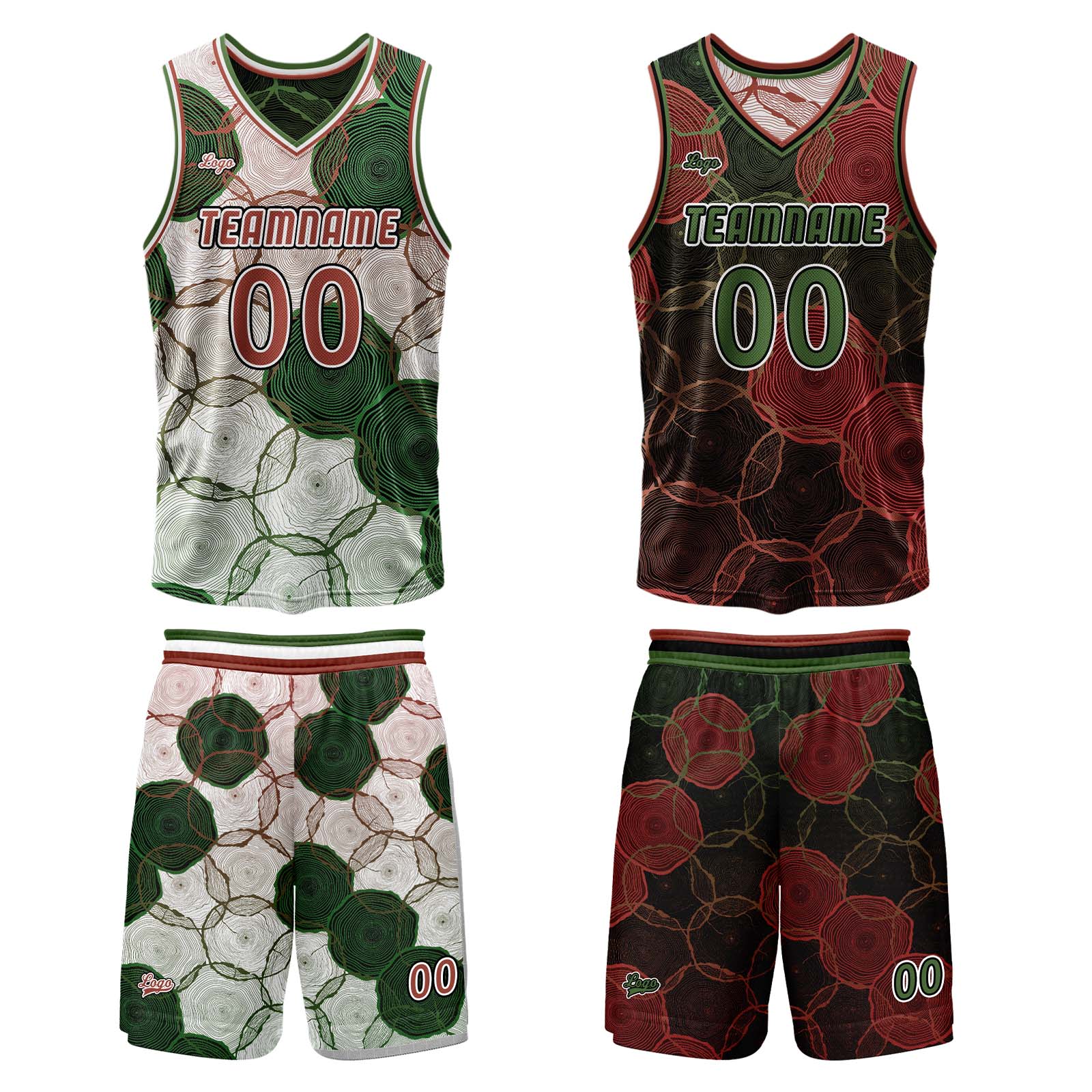 Custom Green Red Reversible Basketball Suit for Adults and Kids Personalized Jersey enthsush