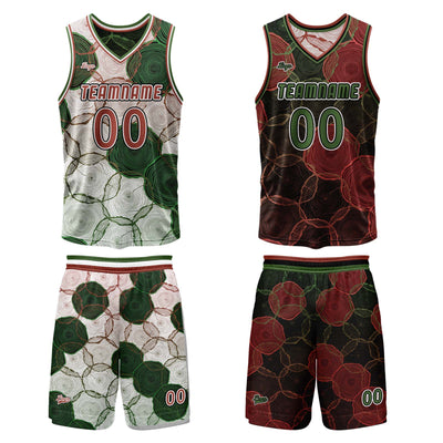 Custom Green Red Reversible Basketball Suit for Adults and Kids Personalized Jersey enthsush