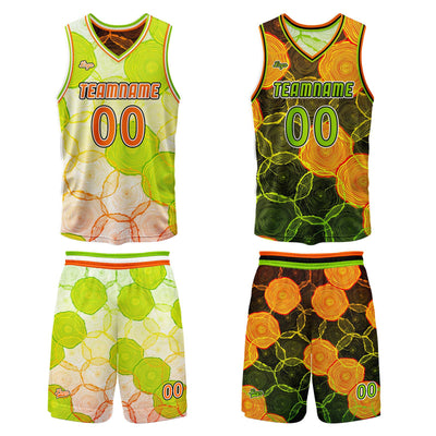 Custom Green Orange Reversible Basketball Suit for Adults and Kids Personalized Jersey enthsush
