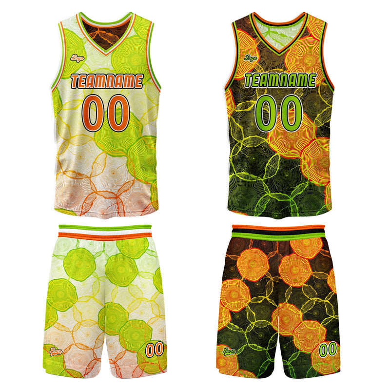 Custom Green Orange Reversible Basketball Suit for Adults and Kids Personalized Jersey