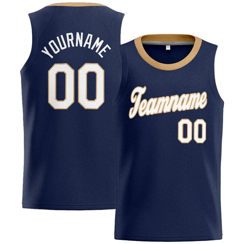 Custom Stitched Basketball Jersey for Men, Women And Kids Navy-Gold-White enthsush