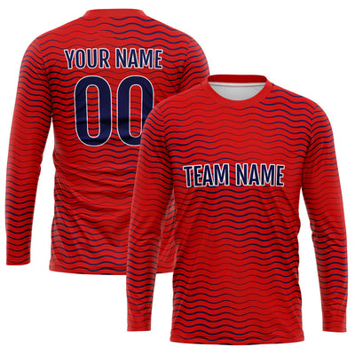 Custom Basketball Soccer Football Shooting Long T-Shirt for Adults and Kids Wave-Red enthsush