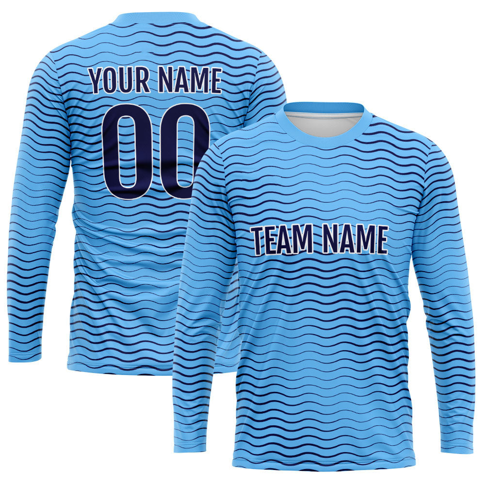 Custom Basketball Soccer Football Shooting Long T-Shirt for Adults and Kids Wave-Light Blue enthsush