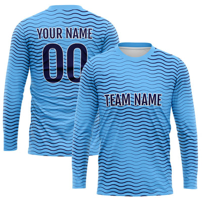 Custom Basketball Soccer Football Shooting Long T-Shirt for Adults and Kids Wave-Light Blue enthsush