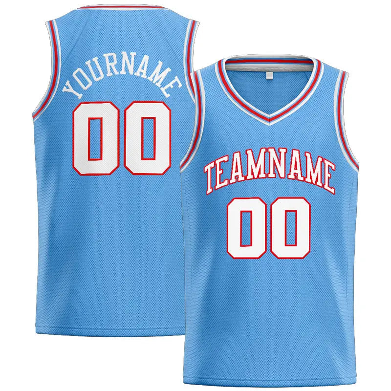 Custom Stitched Basketball Jersey for Men, Women And Kids Light Blue-White-Red enthsush