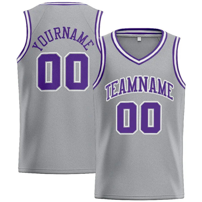 Custom Stitched Basketball Jersey for Men, Women And Kids Gray-Purple-White enthsush