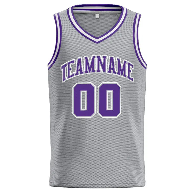 Custom Stitched Basketball Jersey for Men, Women And Kids Gray-Purple-White enthsush
