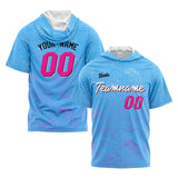 Custom Light Blue Pink Short Sleeve Hoodies for Men Women Shirts with Hoods Printed Name Logo