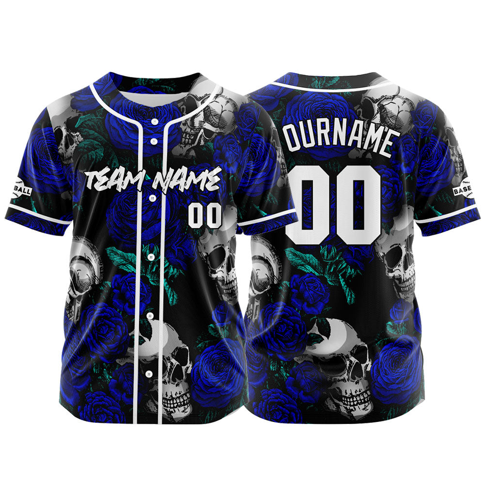Custom Baseball Jersey Personalized Baseball Shirt for Men Women Kids Youth Teams Stitched and Print Rose Skull&Royal enthsush