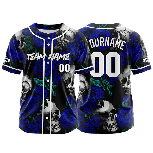 Custom Baseball Jersey Personalized Baseball Shirt for Men Women Kids Youth Teams Stitched and Print Rose Skull&Royal enthsush