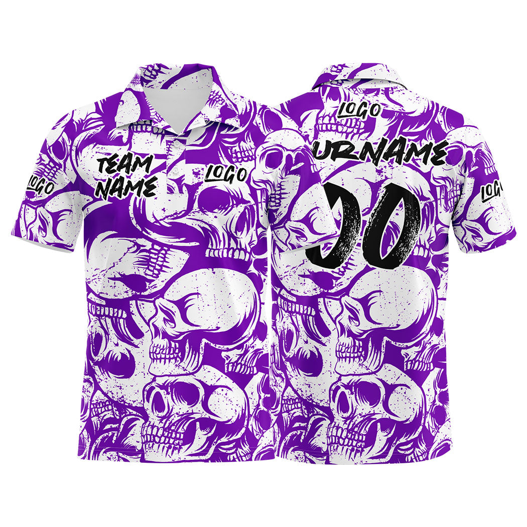 Custom Football Polo Shirts  Add Your Unique Logo/Name/Number Purple&White enthsush