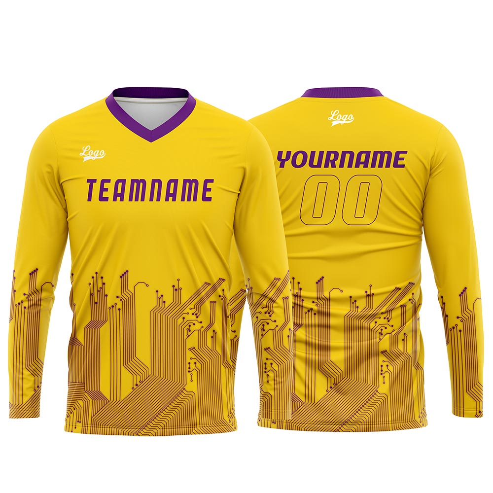 Custom Yellow Purple Basketball Soccer Football Shooting Long T-Shirt for Adults and Kids enthsush
