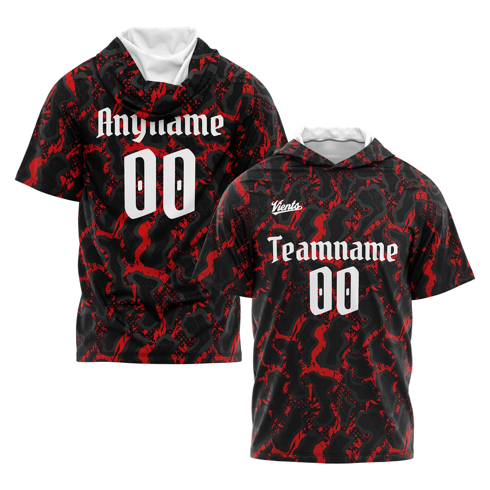 Custom Black Red Short Sleeve Hoodies for Men Women Shirts with Hoods Printed Name Logo enthsush