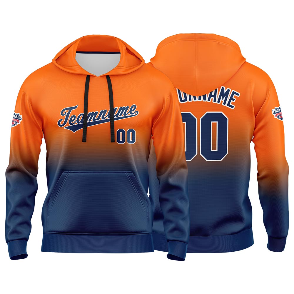Custom Gradient Hoodie For Man Woman Girl Boy Print Your Logo Name Number Orange Navy enthsush