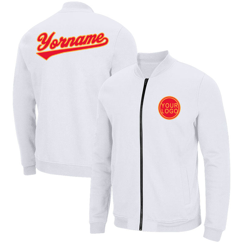 Custom Long Sleeve Windbreaker Jackets Uniform Printed Your Logo Name Number White-Red-Yellow enthsush