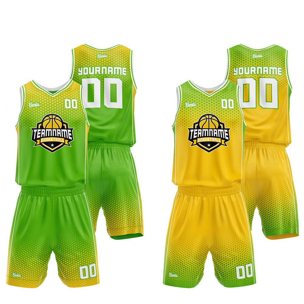 Custom Basketball Jersey Uniform Suit Printed Your Logo Name Number Green-Yellow enthsush