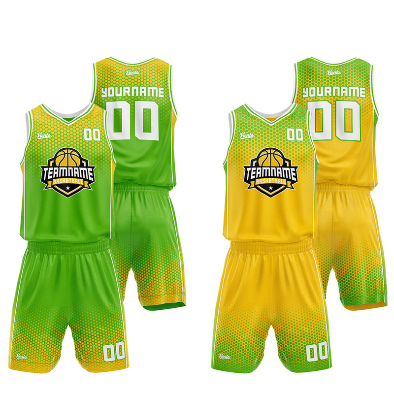 Custom Basketball Jersey Uniform Suit Printed Your Logo Name Number Green-Yellow