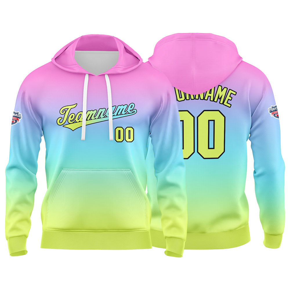 Custom Gradient Hoodie For Man Woman Girl Boy Print Your Logo Name Number Pink  Blue  Yellow enthsush