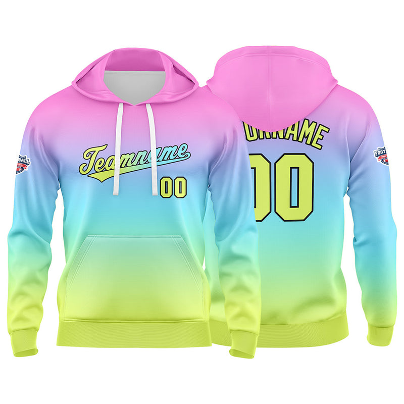 Custom Gradient Hoodie For Man Woman Girl Boy Print Your Logo Name Number Pink  Blue  Yellow
