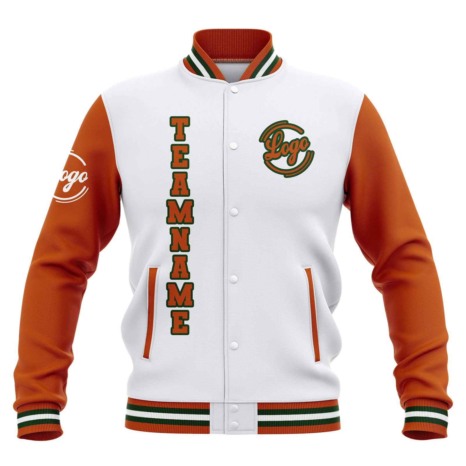 Custom White Orange Waterproof Varsity Jackets Personalized Stitched Name Number Logo to Letterman Jackets enthsush