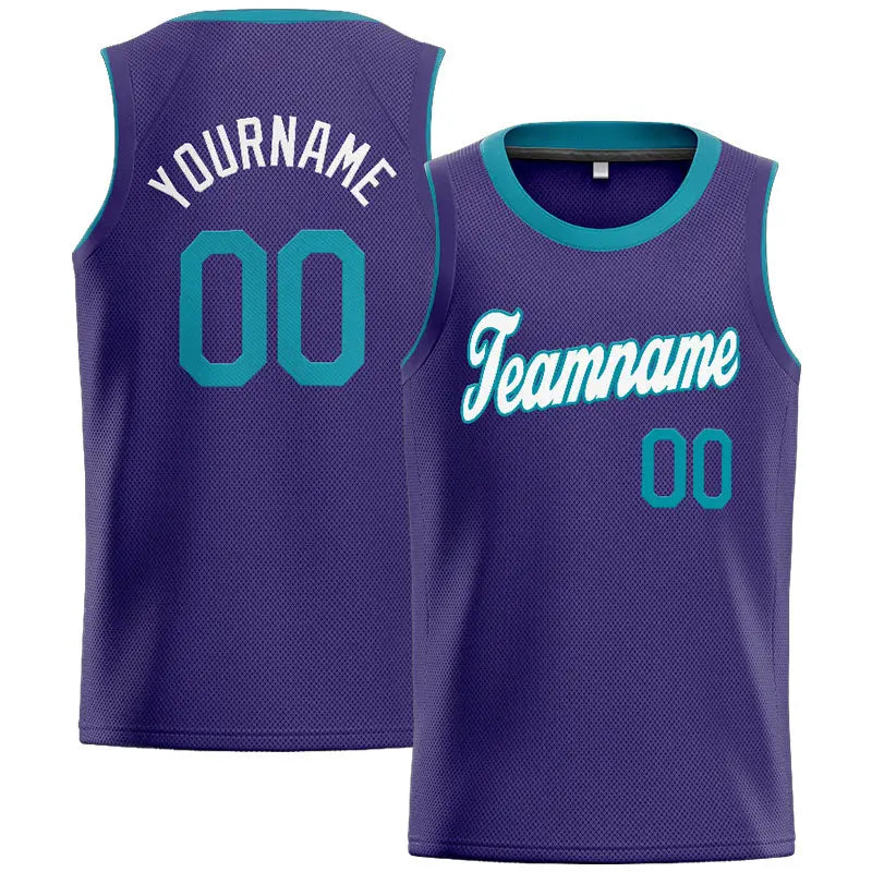 Custom Stitched Basketball Jersey for Men, Women And Kids Purple-Teal-White enthsush