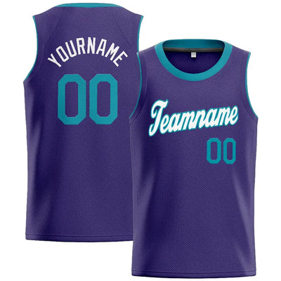 Custom Stitched Basketball Jersey for Men, Women And Kids Purple-Teal-White enthsush
