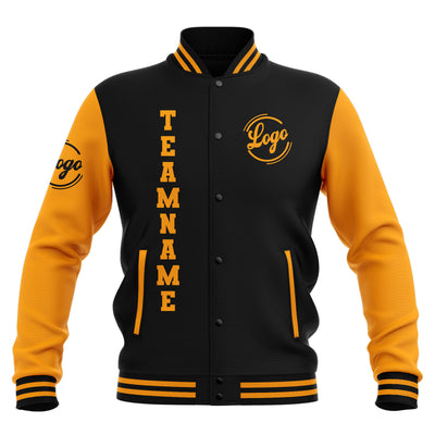Custom Black Yellow Waterproof Varsity Jackets Personalized Stitched Name Number Logo to Letterman Jackets enthsush