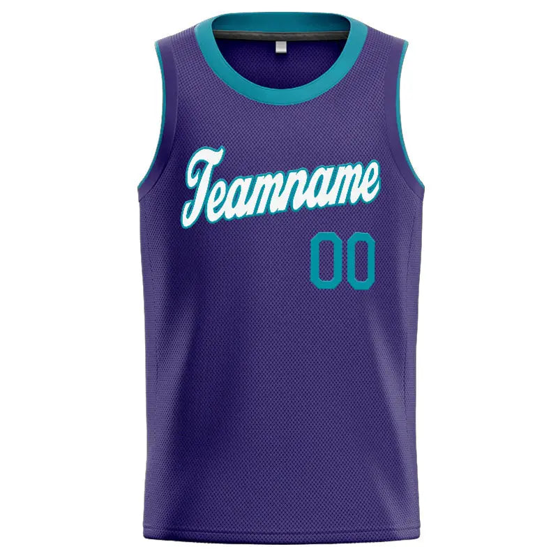 Custom Stitched Basketball Jersey for Men, Women And Kids Purple-Teal-White enthsush