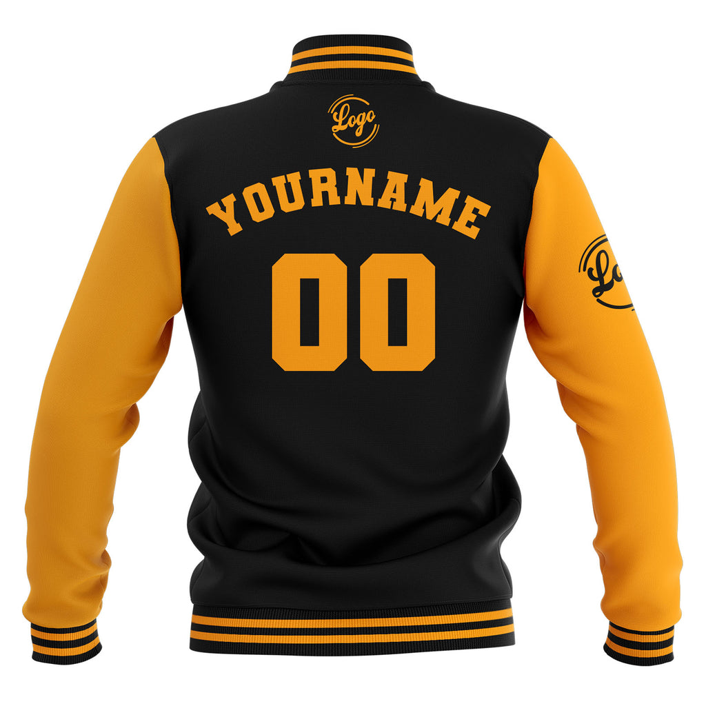 Custom Black Yellow Waterproof Varsity Jackets Personalized Stitched Name Number Logo to Letterman Jackets enthsush