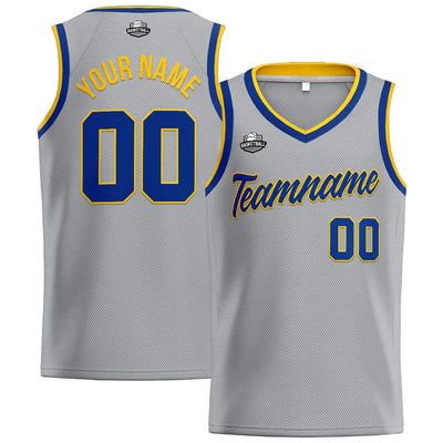 Custom Stitched Basketball Jersey for Men, Women  And Kids Gray-Royal-Yellow enthsush