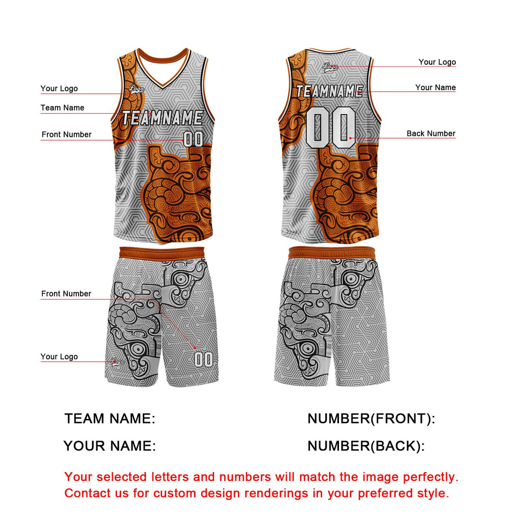 Custom Gray Orange Basketball Jersey Uniform Suit Printed Your Logo Name Number enthsush