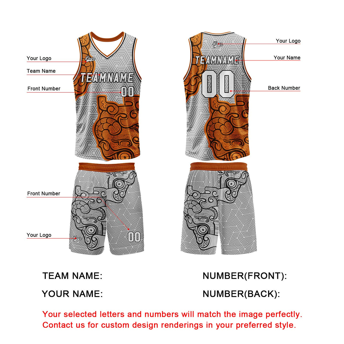 Custom Gray Orange Basketball Jersey Uniform Suit Printed Your Logo Name Number enthsush