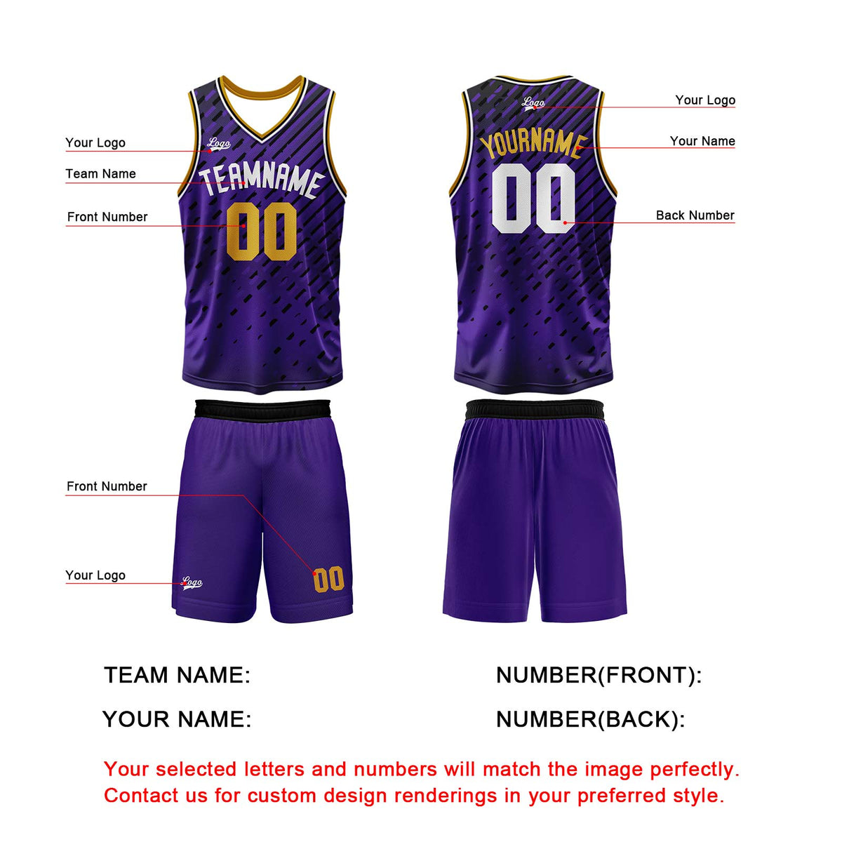 Custom Purple Basketball Jersey Uniform Suit Printed Your Logo Name Number enthsush