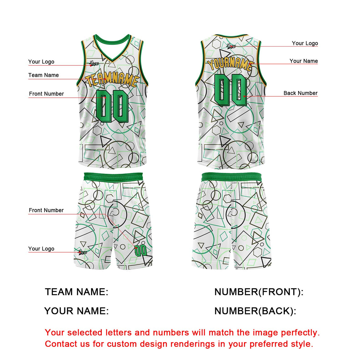Custom White Green Basketball Jersey Uniform Suit Printed Your Logo Name Number enthsush