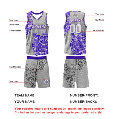Custom Gray Purple Basketball Jersey Uniform Suit Printed Your Logo Name Number enthsush