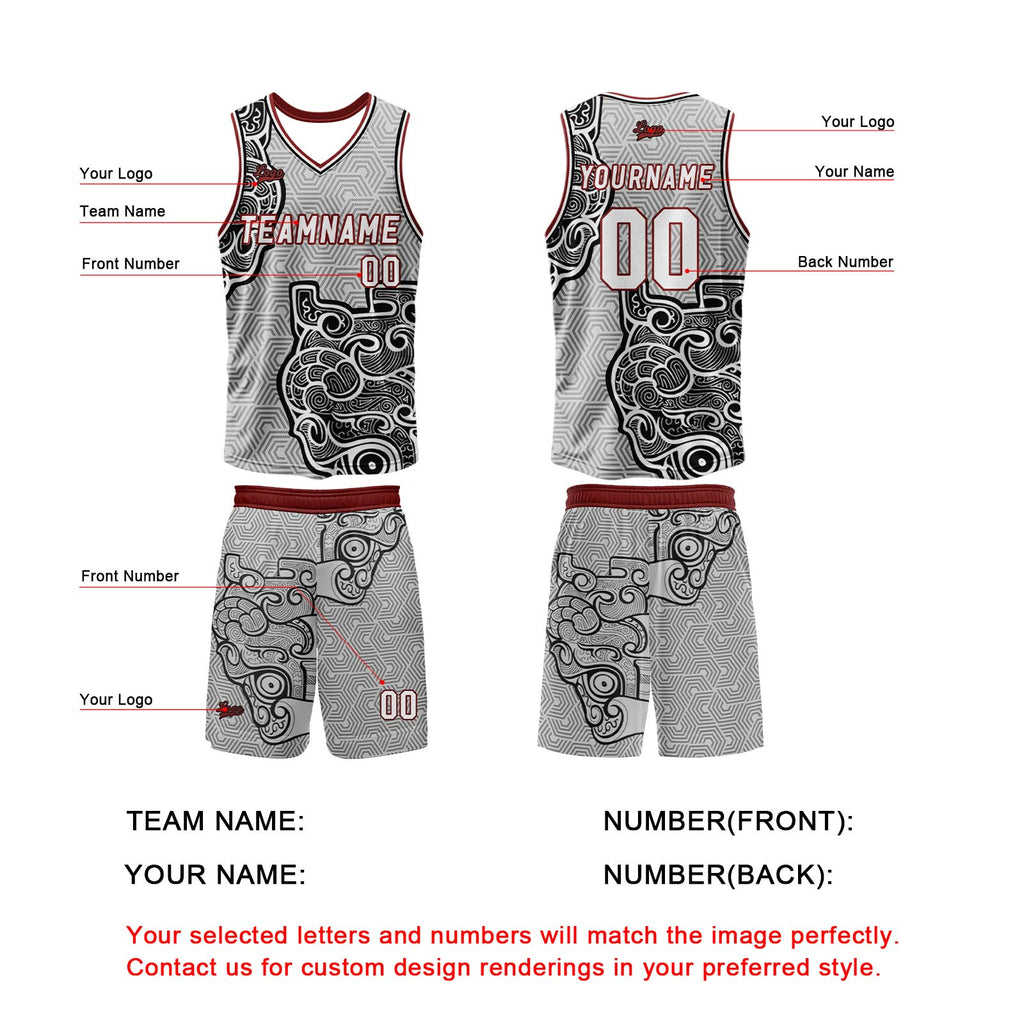 Custom Gray Black Basketball Jersey Uniform Suit Printed Your Logo Name Number enthsush