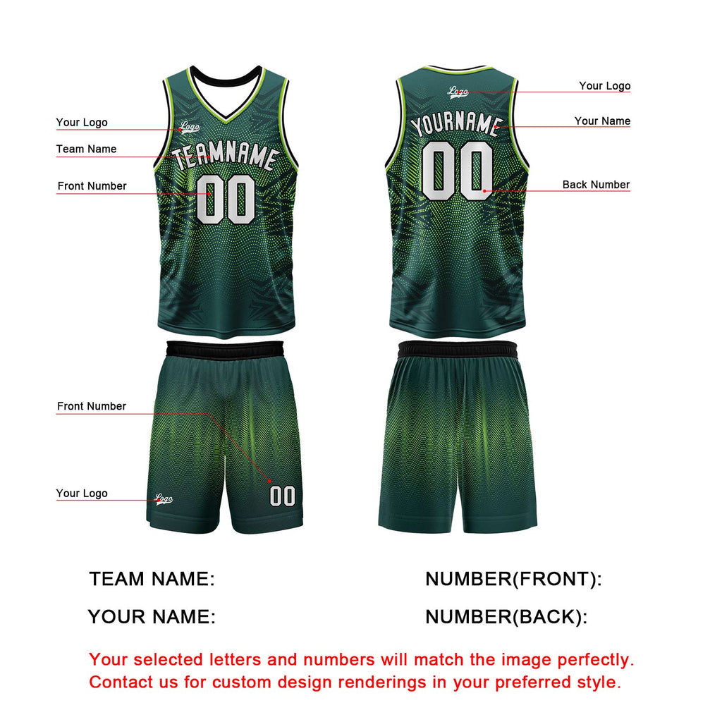 Custom Green Basketball Jersey Uniform Suit Printed Your Logo Name Number enthsush