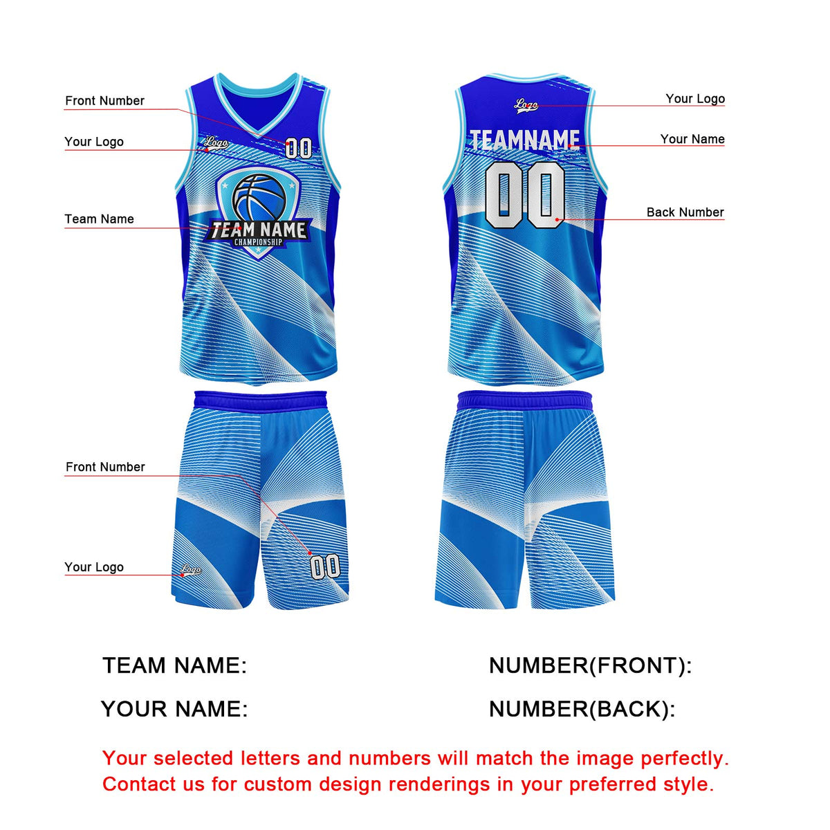 Custom Blue Basketball Jersey Uniform Suit Printed Your Logo Name Number enthsush