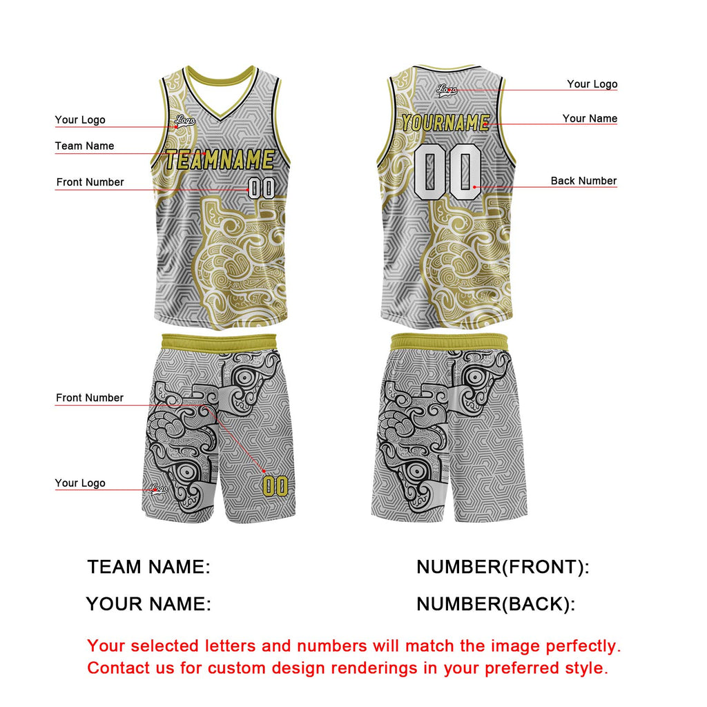 Custom Gray Yellow Basketball Jersey Uniform Suit Printed Your Logo Name Number enthsush