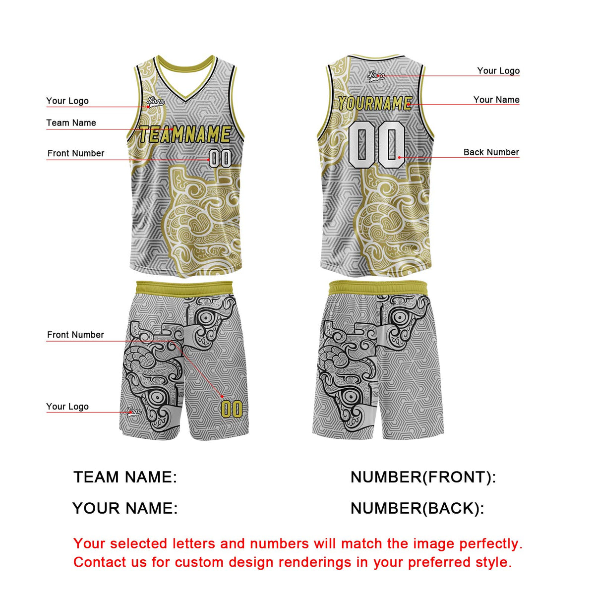Custom Gray Yellow Basketball Jersey Uniform Suit Printed Your Logo Name Number enthsush