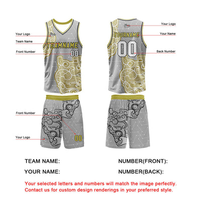 Custom Gray Yellow Basketball Jersey Uniform Suit Printed Your Logo Name Number enthsush