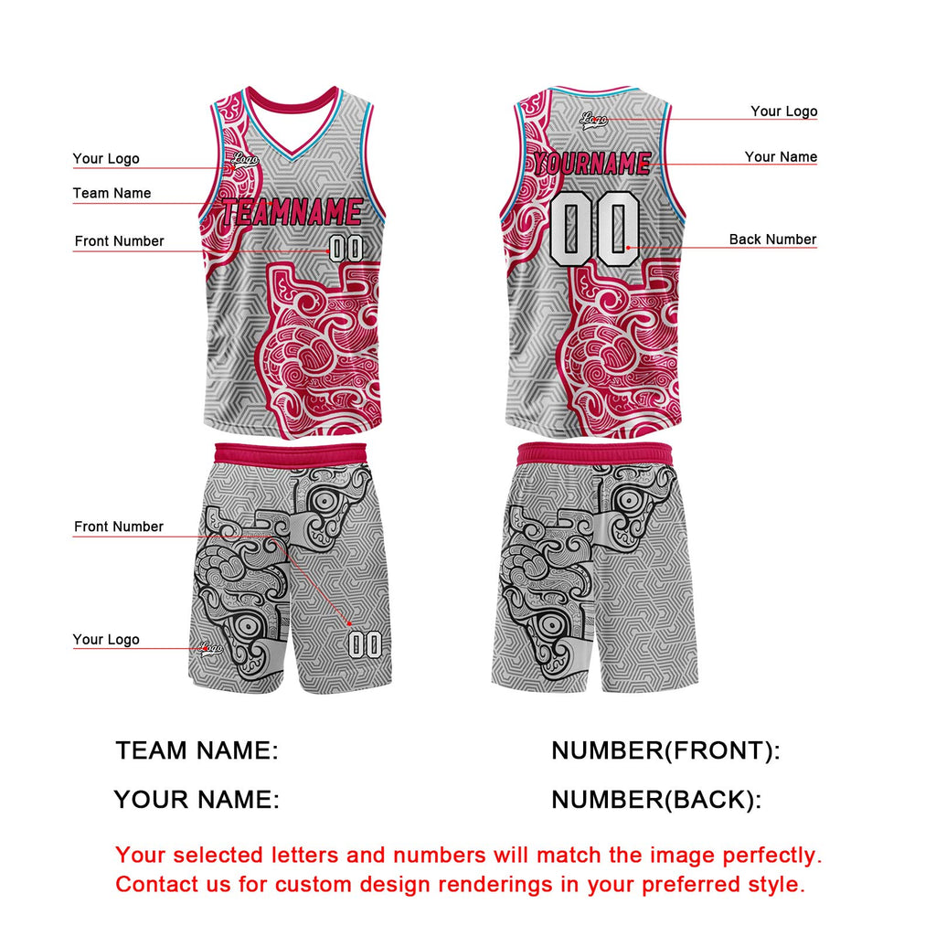 Custom Gray Pink Basketball Jersey Uniform Suit Printed Your Logo Name Number enthsush