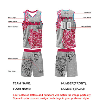 Custom Gray Pink Basketball Jersey Uniform Suit Printed Your Logo Name Number enthsush