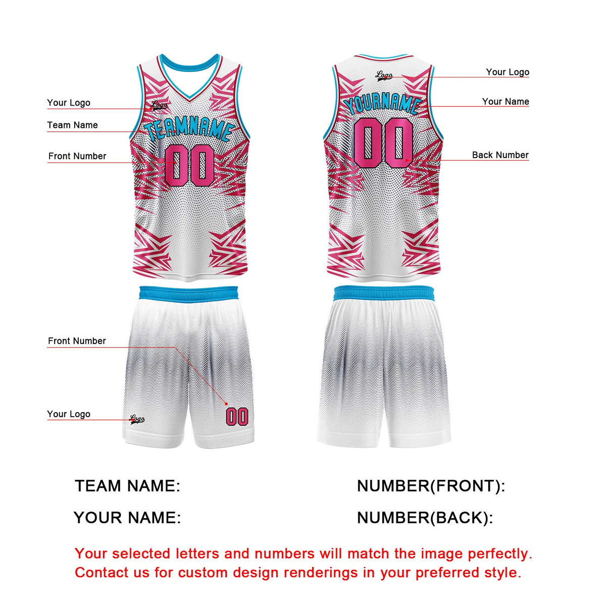 Custom White Pink Basketball Jersey Uniform Suit Printed Your Logo Name Number enthsush